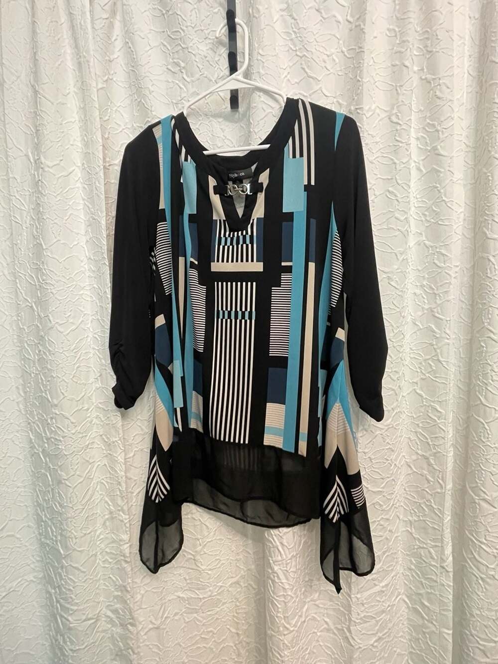 Style & Co. Geometric Tunic Top Size XL Black Blue White Hardware Accent